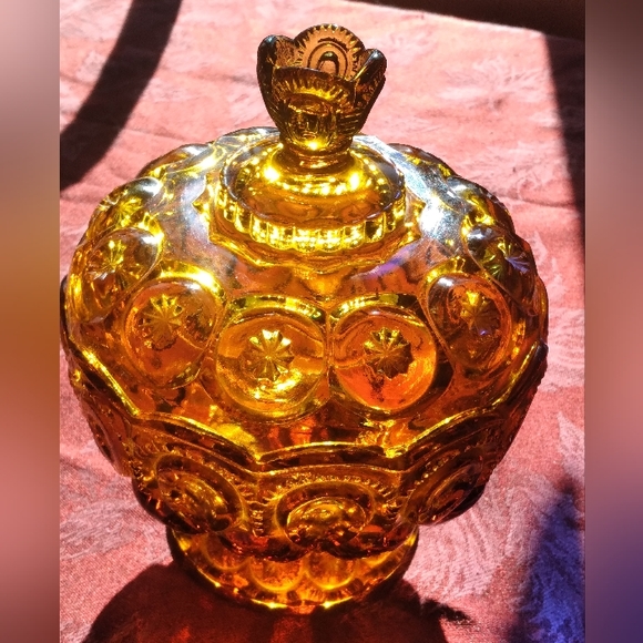 💥 Vintage L.E. Smith Moon & Stars Covered Amber Candy Dish 😯 - Picture 2 of 10